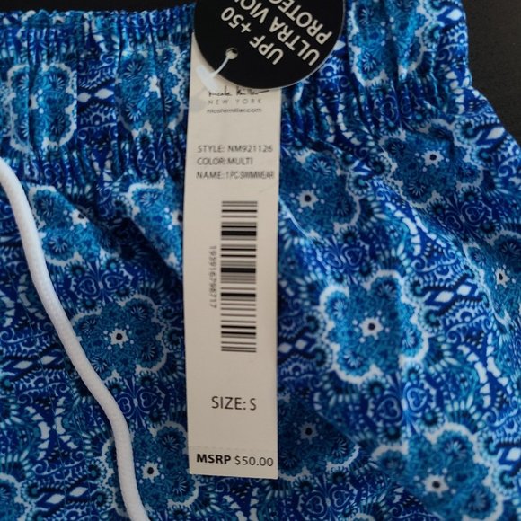 Nicole Miller New York Swim Trunks Men SZ S Liner Blue Graphic Print NWT $50 - Picture 6 of 10